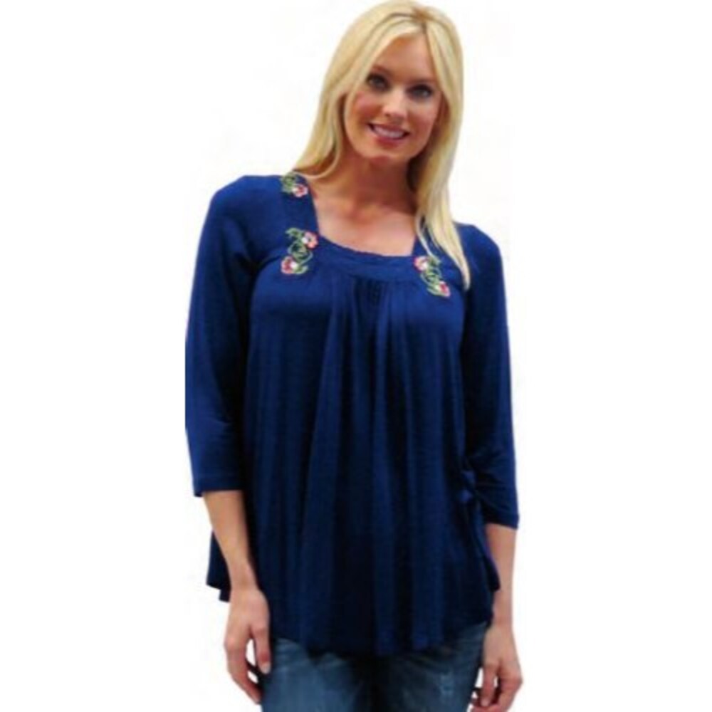 Caite Anthropologie Chelsea Floral Embroidered Tunic Top Lace Blue S NEW 255336
